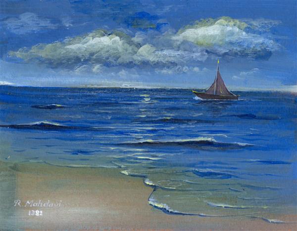 نقاشی ساحل با قایق اثر رضا مهدوی