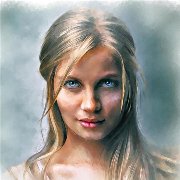 نقاشی آکرولیک نگاه دختر زیبا