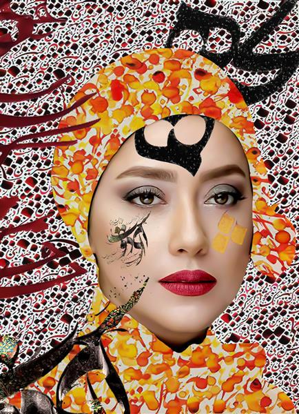 بانو زیبا ایرانی با خوشنویسی هیچ دیجیتال آرت 