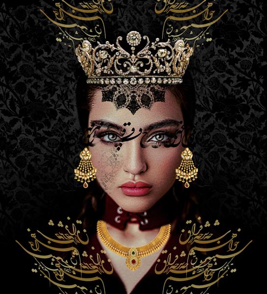 زن زیبا با جواهرات طلایی دیجیتال آرت 