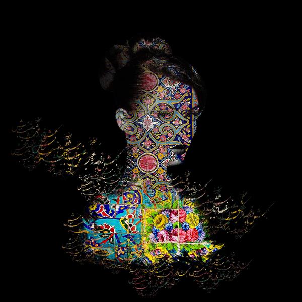 نقاشی چهره دختر ایرانی زیبا به سبک موزاییکی دیجیتال آرت 