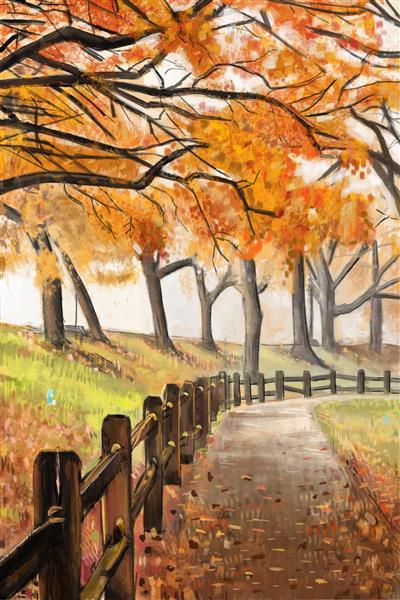 پارک در فصل پاییز نقاشی و تصویرسازی دیجیتال اثر سعید شیخ زین الدین