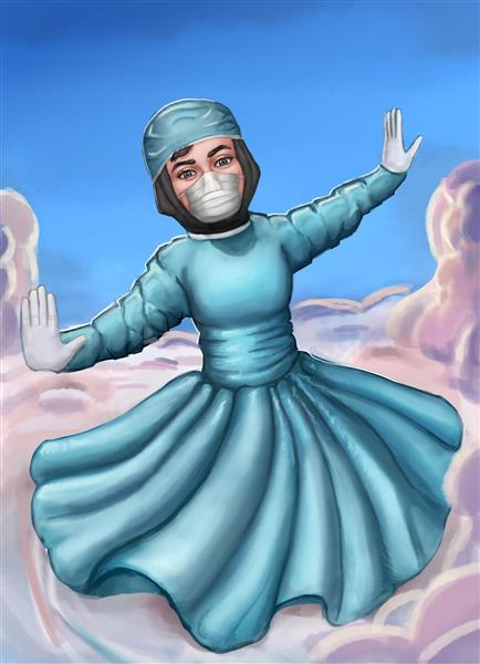 پرستاران کرونا در بهشت نقاشی و تصویرسازی دیجیتال اثر سعید شیخ زین الدین