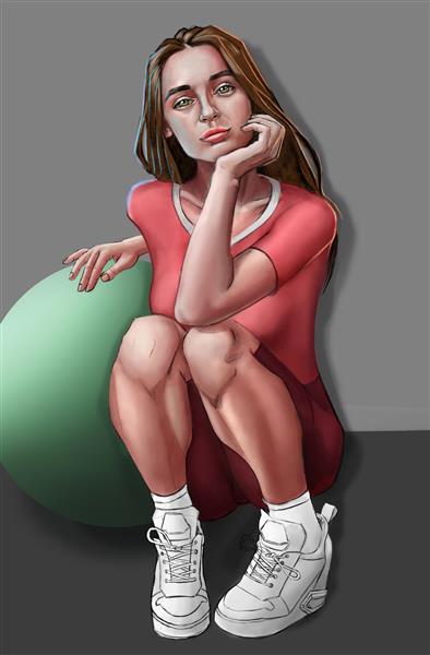 دختر قرمز پوش نقاشی و تصویرسازی دیجیتال اثر سعید شیخ زین الدین