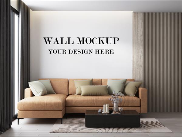 موکاپ طراحی سه بعدی دیوار اتاق نشیمن رندر سه بعدی
