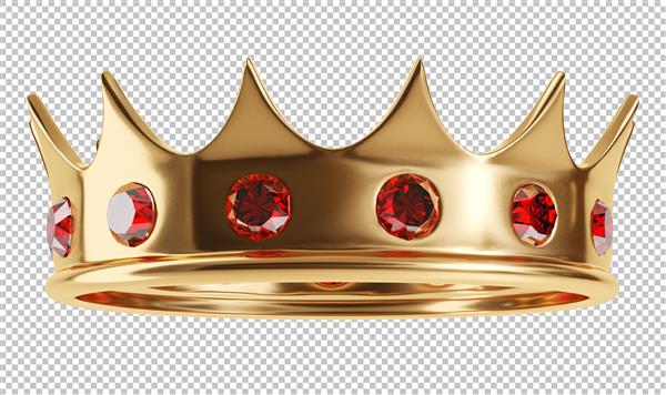 تاج طلایی سلطنتی با جواهرات رندر سه بعدی لایه باز