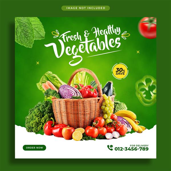 بنر تبلیغاتی سبزیجات و قالب طراحی پست اینستاگرام