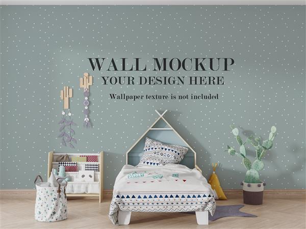 موکاپ دیوار اتاق خواب نوزاد با ایده لوازم جانبی
