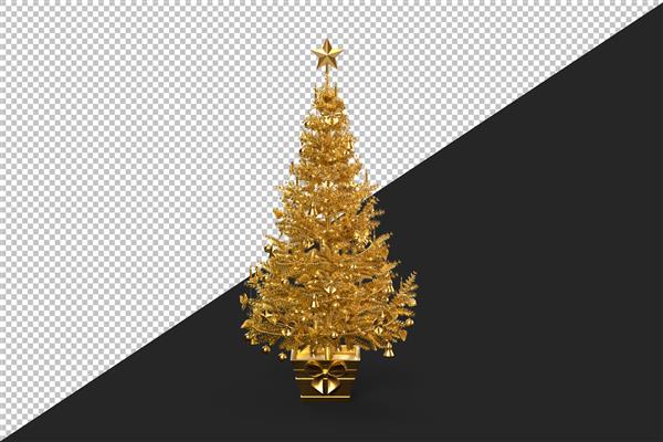 درخت کریسمس با تزئین طلایی جدا شده