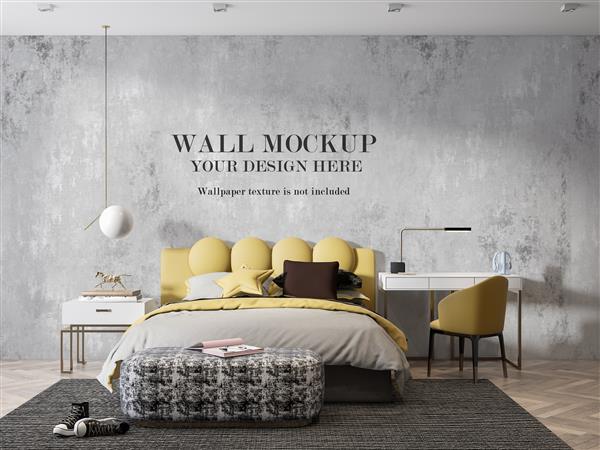 طراحی موکاپ دیواری آثار هنری اتاق خواب سه بعدی عکاسی