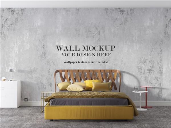 موکاپ تخت زرد جلوی دیوار موکاپ