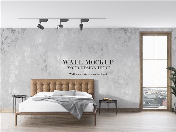 موکاپ دیوار اتاق خواب مینیمالیستی