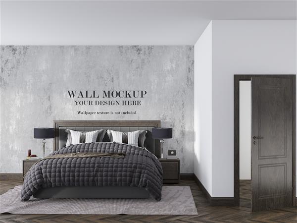 موکاپ طرح کاغذ دیواری اتاق خواب در سبک داخلی مدرن