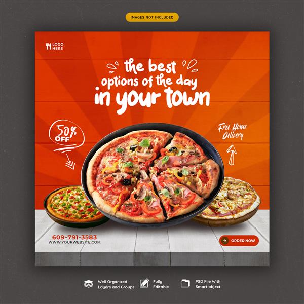 منوی غذا و قالب بنر رسانه های اجتماعی خوشمزه پیتزا