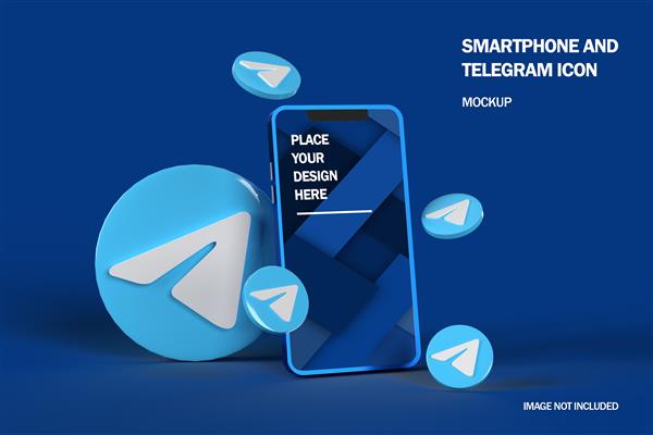 موکاپ نمادهای سه بعدی تلگرام با مدل موبایل تلفن همراه