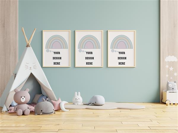 موکاپ قاب پوستر در اتاق کودکان اتاق بچه ها شبیه سازی مهد کودک رندر سه بعدی