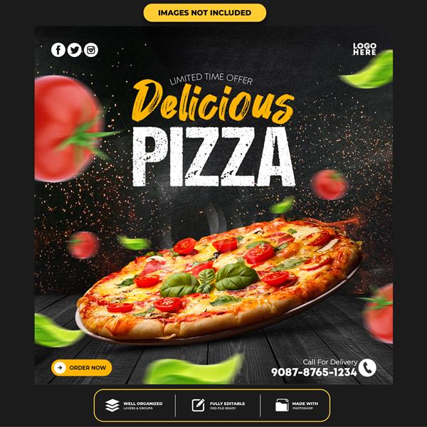 قالب ویژه پست پیتزا خوشمزه در رسانه های اجتماعی