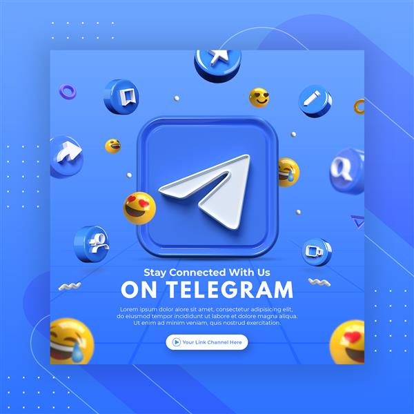 تبلیغات صفحه تجاری با تلگرام رندر سه بعدی برای قالب پست اینستاگرام