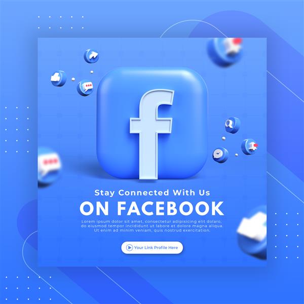 تبلیغ صفحه کسب و کار با رندر سه بعدی فیس بوک برای قالب پست اینستاگرام