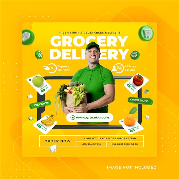 مفهوم خلاقانه تبلیغات ارسال سبزیجات و میوه های تازه برای قالب پست اینستاگرام
