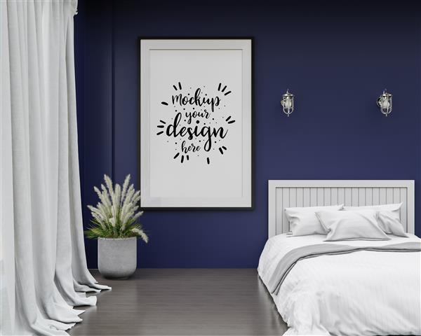 موکاپ طرح قاب داخلی پوستر در اتاق خواب