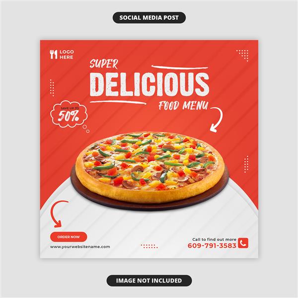 قالب پست منوی غذاهای فوق العاده خوشمزه پیتزا در رسانه های اجتماعی