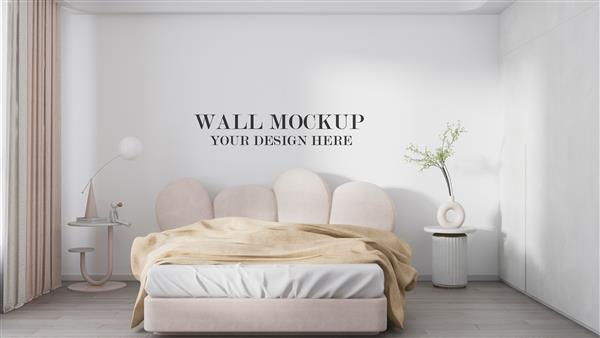 قالب دیوار اتاق خواب دنج در رندر سه بعدی