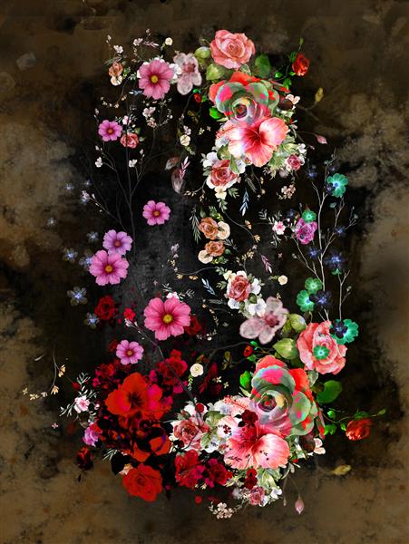 هنر انتزاعی نقاشی گلهای رنگارنگ
