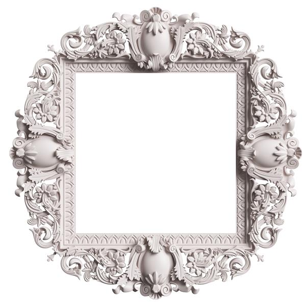 قاب سفید کلاسیک با تزئینات جدا شده در زمینه سفید تصویر دیجیتال رندر سه بعدی
