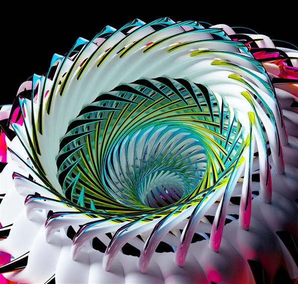 رندر سه بعدی هنر انتزاعی پس زمینه سه بعدی با توربین یا چرخ سورئالی سه بعدی گل بیگانه در شکل مارپیچی پیچ خورده