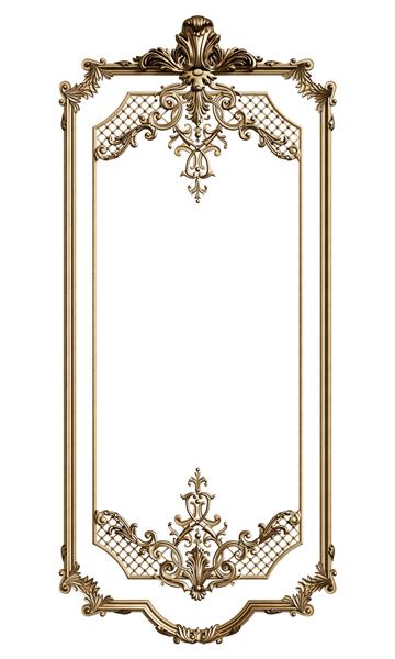 قاب طلایی کلاسیک با تزئینات جدا شده در زمینه سفید تصویر دیجیتال رندر سه بعدی