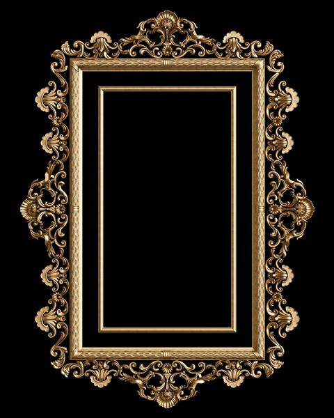 قاب طلایی کلاسیک با تزئینات جدا شده در زمینه مشکی تصویر دیجیتال رندر سه بعدی