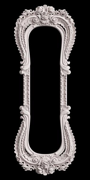 قاب سفید کلاسیک با تزئینات جدا شده در زمینه مشکی تصویر دیجیتال رندر سه بعدی