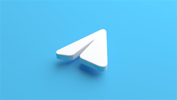 نماد هواپیمای تلگرام در یک پس زمینه آبی در رندر سه بعدی جدا شده است