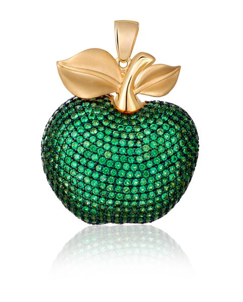 جواهرات طلا آویز با نگین های سبز آویز شبیه به سیب