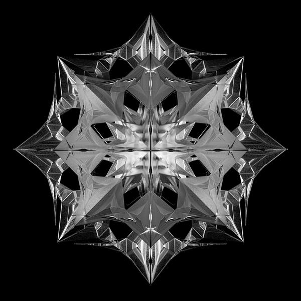 تصویری سه بعدی از هنر سیاه و سفید انتزاعی با ستاره سایبری سورئال یا شیء فراکتال بیگانه