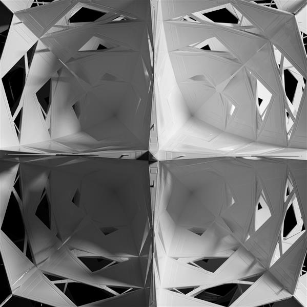 رندر سه بعدی از هنر سیاه و سفید انتزاعی با قسمتی از ستاره سایبری سورئال سه بعدی یا برف بیگانه