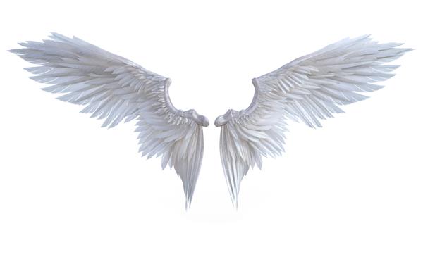 تصویر سه بعدی بال فرشته بال سفید بال جدا شده در زمینه سفید
