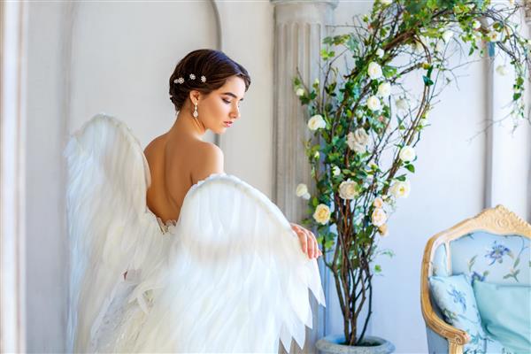 زن زیبا با بالهای فرشته زیبایی را الهام می بخشد