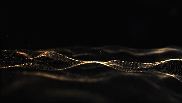 چکیده ذرات دیجیتال رنگ مشکی و طلایی با پس زمینه بوکه موج می زنند