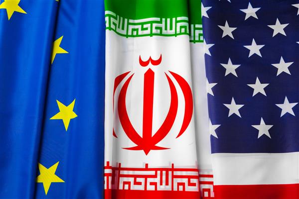 پرچم ایران اتحادیه اروپا و ایالات متحده با هم