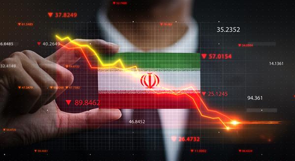 سقوط نمودار جلوی پرچم ایران مفهوم بحران
