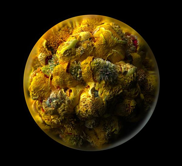 هنر انتزاعی سیاره سورئال زمین در رنگهای زرد و سبز با بافت سنگ خشن