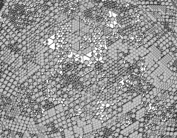 هنر انتزاعی مولکول سورئال 3 بعدی هندسه سایبری کره در ساختار سیم توپ های اتمی