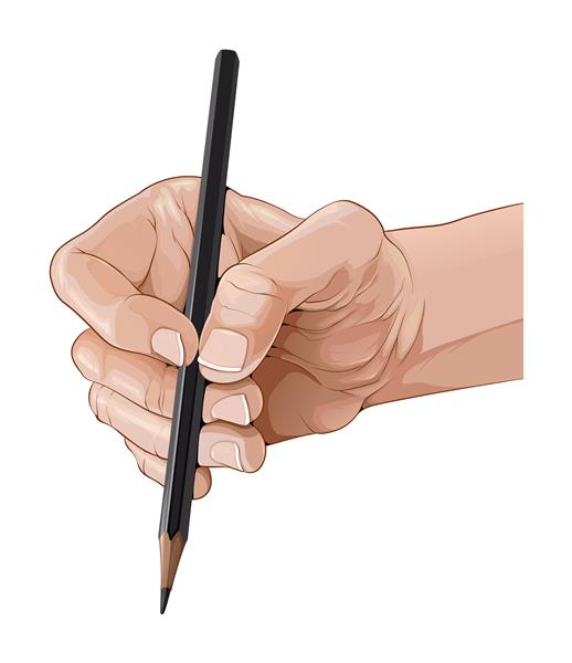 دست جدا شده که تصویر مداد را در دست دارد