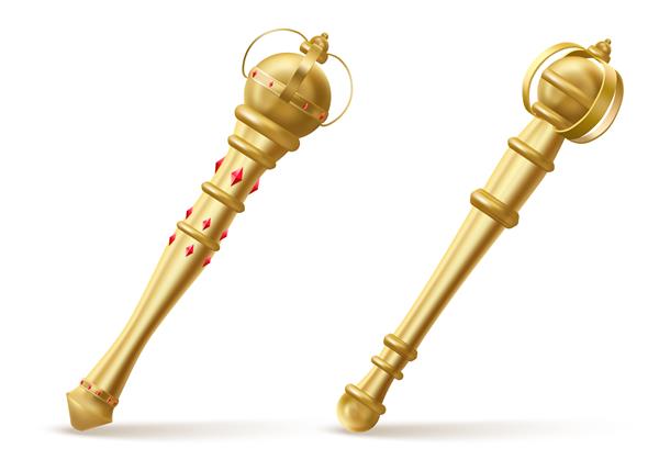 گیره های طلایی برای پادشاه یا ملکه عصای سلطنتی با تصویر گوهرهای قرمز