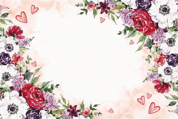 کاغذ دیواری روز ولنتاین آبرنگ با گل و فضای خالی