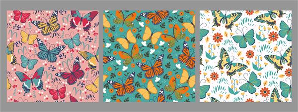 مجموعه ای از الگوهای بدون درز با پروانه ها