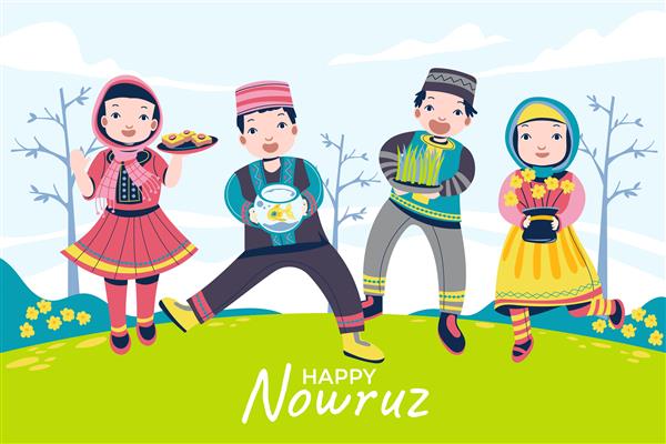 بچه ها بچه ها جمع می شوند و کیک می آورند و راه های دیگر برای جشن نوروز به معنای سال نو ایرانی است