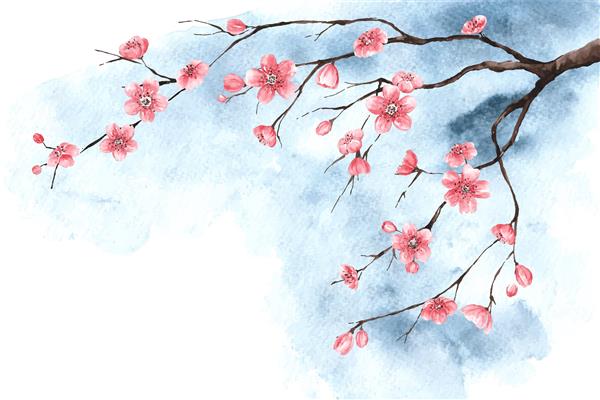 کاغذ دیواری شکوفه گیلاس آبرنگ